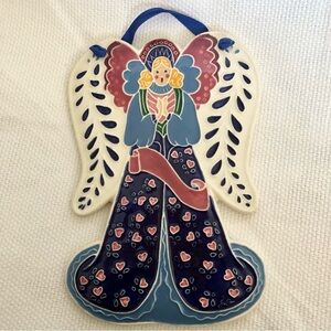 Hanging Ceramic Angel Wall Tile Decor Ornament handcrafted vintage